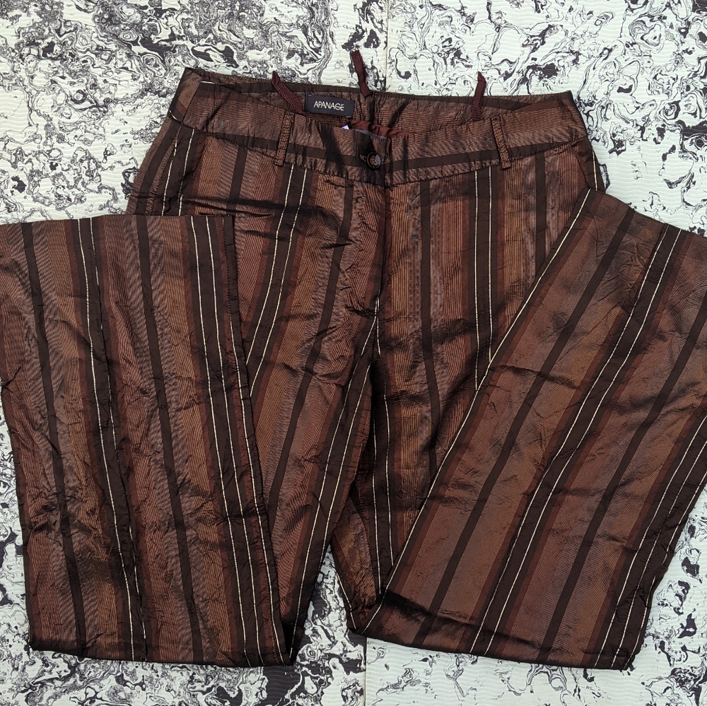 Satin Metallic Stripe Brown Dress Pants